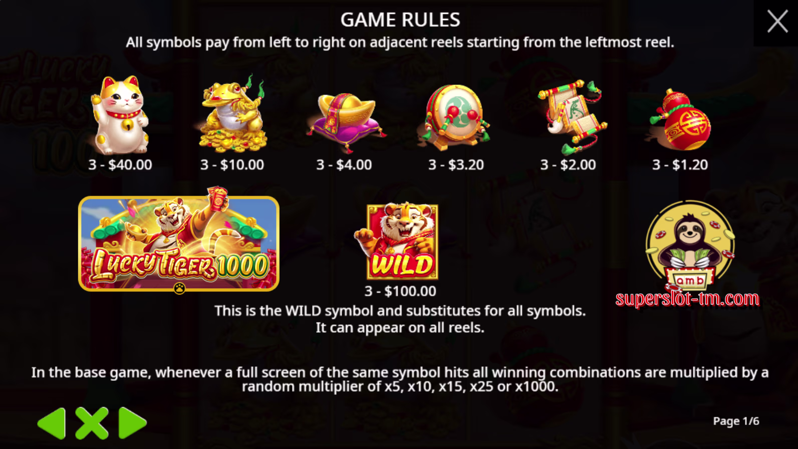 Lucky Tiger 1000-สัญลักษณ์เกม